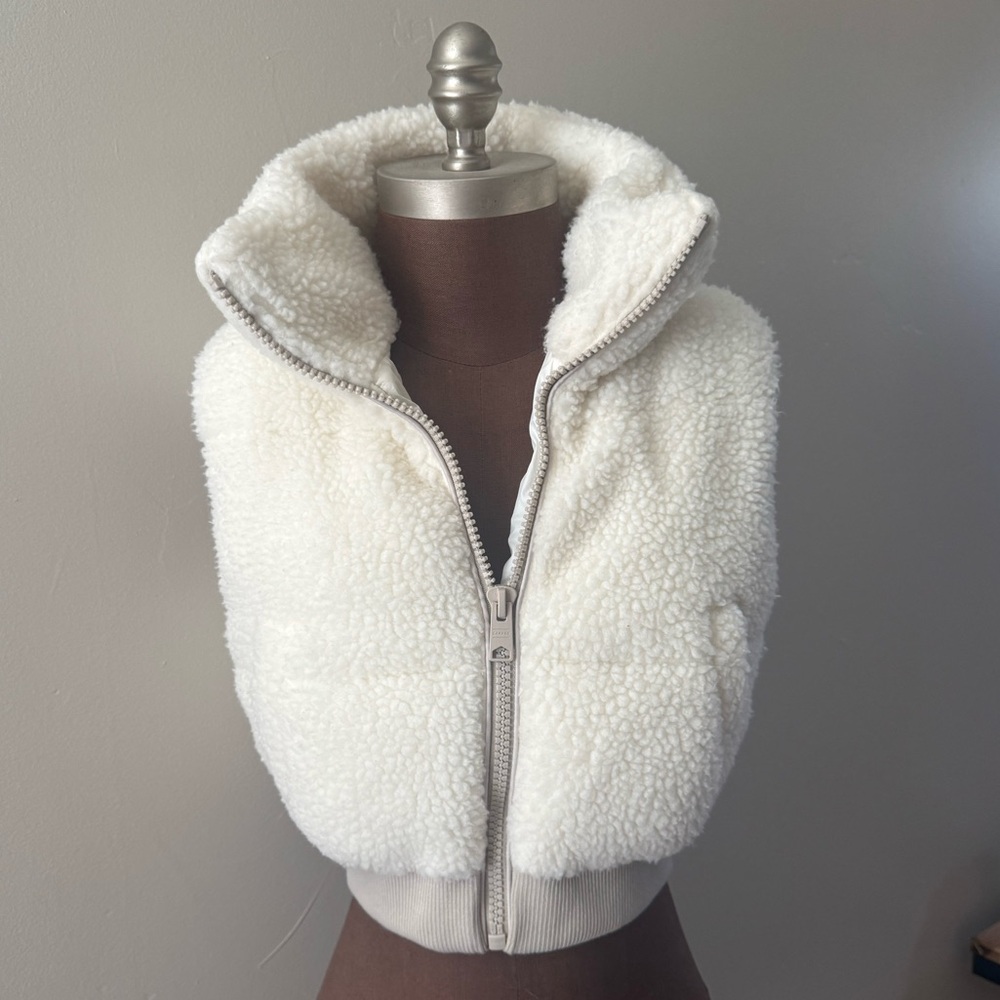 White Sherpa Zip-Up Vest